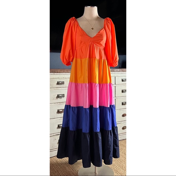 Anthropologie Farm Rio Tiered Colorblock Maxi Dress NWT New XXS - Picture 12 of 14
